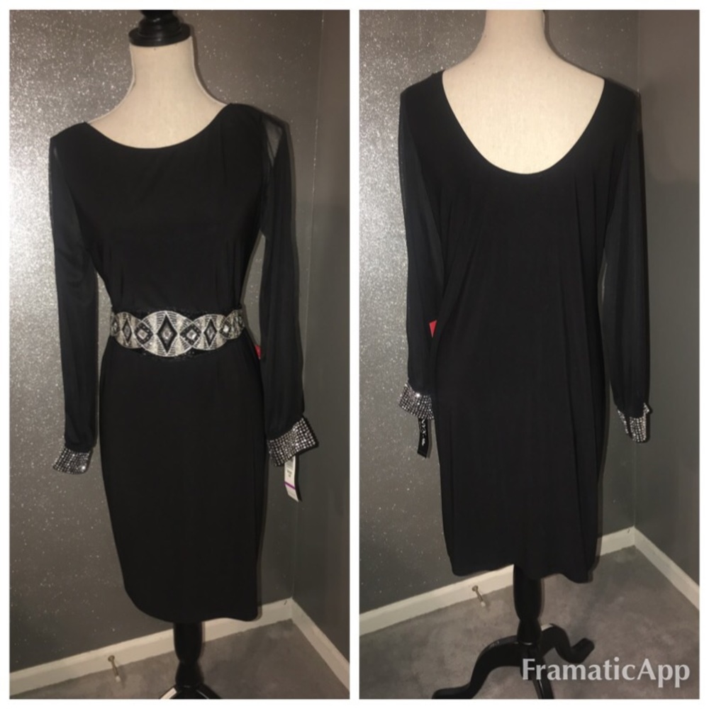 Onyx nite cuff detailed black dress: 10